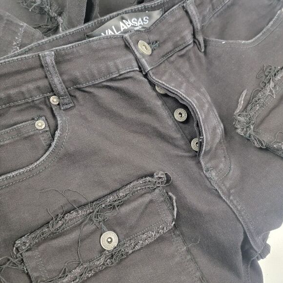 Valabasas Mens Stacked Button Fly Distressed Jeans Size 38 Fringed Black Pants - Picture 6 of 13